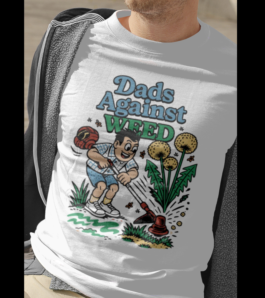 Dads Against Weed Cartoon Boy And Dandelions Gardening Style T-Shirt
