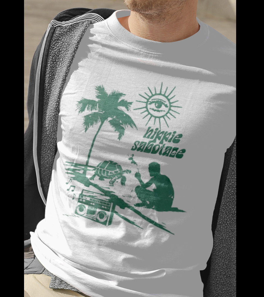 Hippie Sabotage 4-20 Island Sun Palm Turtle Boombox Peaceful Vibes T-Shirt