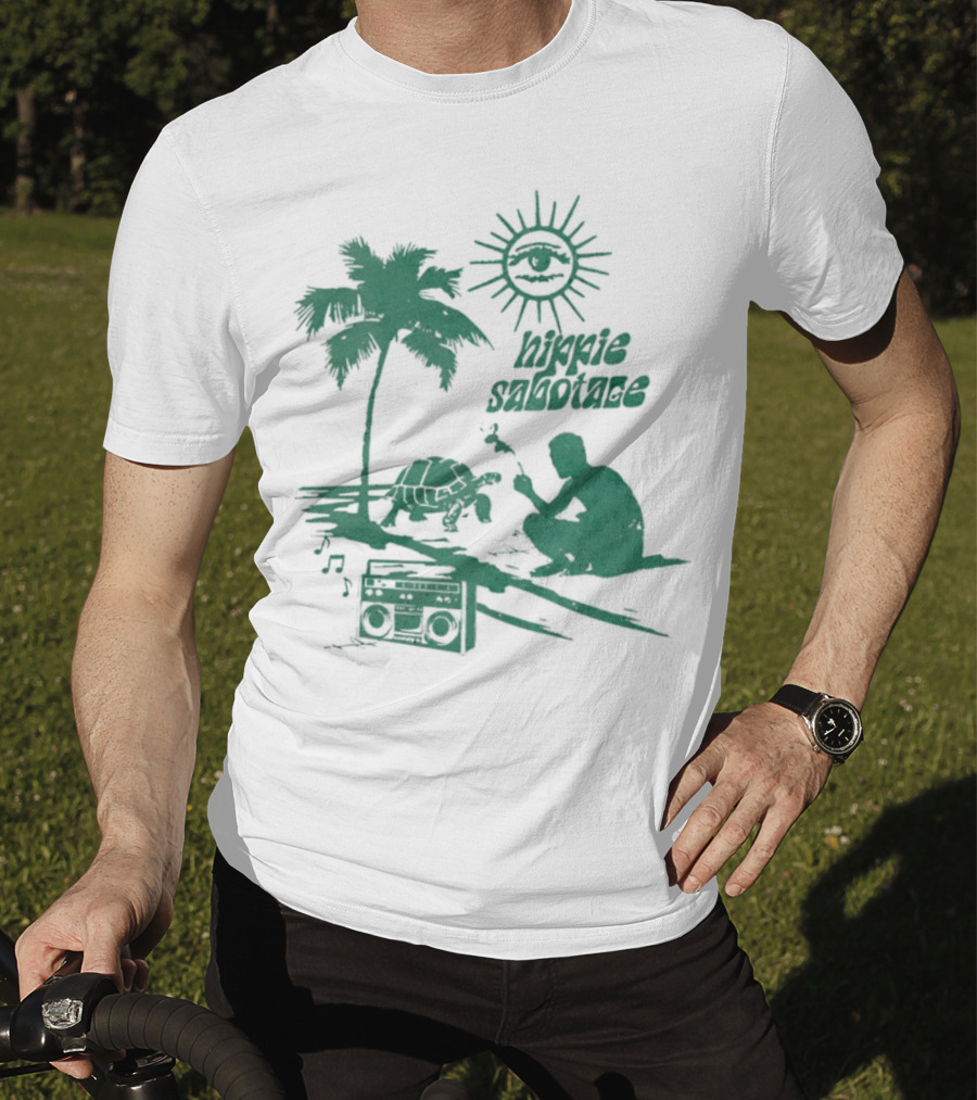 Hippie Sabotage 4-20 Island Sun Palm Turtle Boombox Peaceful Vibes T-Shirt