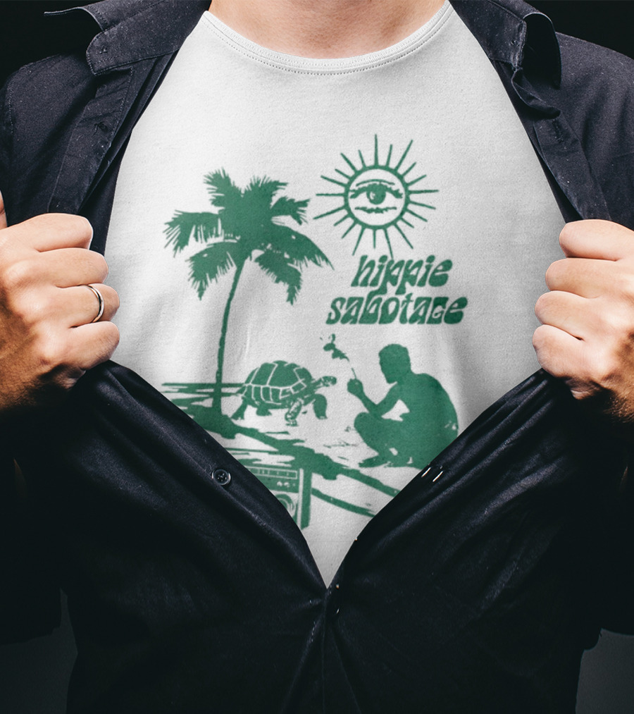 Hippie Sabotage 4-20 Island Sun Palm Turtle Boombox Peaceful Vibes T-Shirt