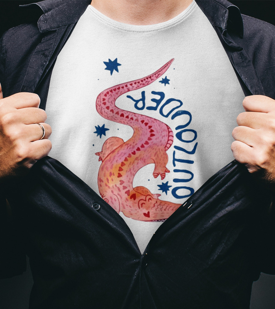 Outlouder Croc Pink Crocodile And Blue Stars T-Shirt