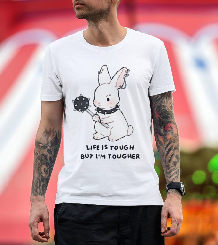 Life Is Tough But I'm Tougher Bunny With Spiked Collar And Mace T-Shirt