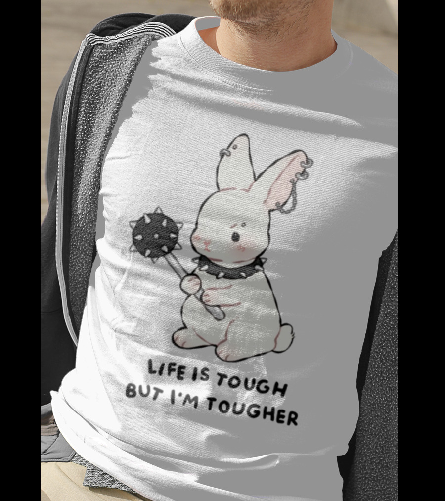 Life Is Tough But I'm Tougher Bunny With Spiked Collar And Mace T-Shirt