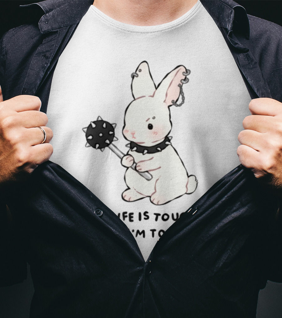 Life Is Tough But I'm Tougher Bunny With Spiked Collar And Mace T-Shirt