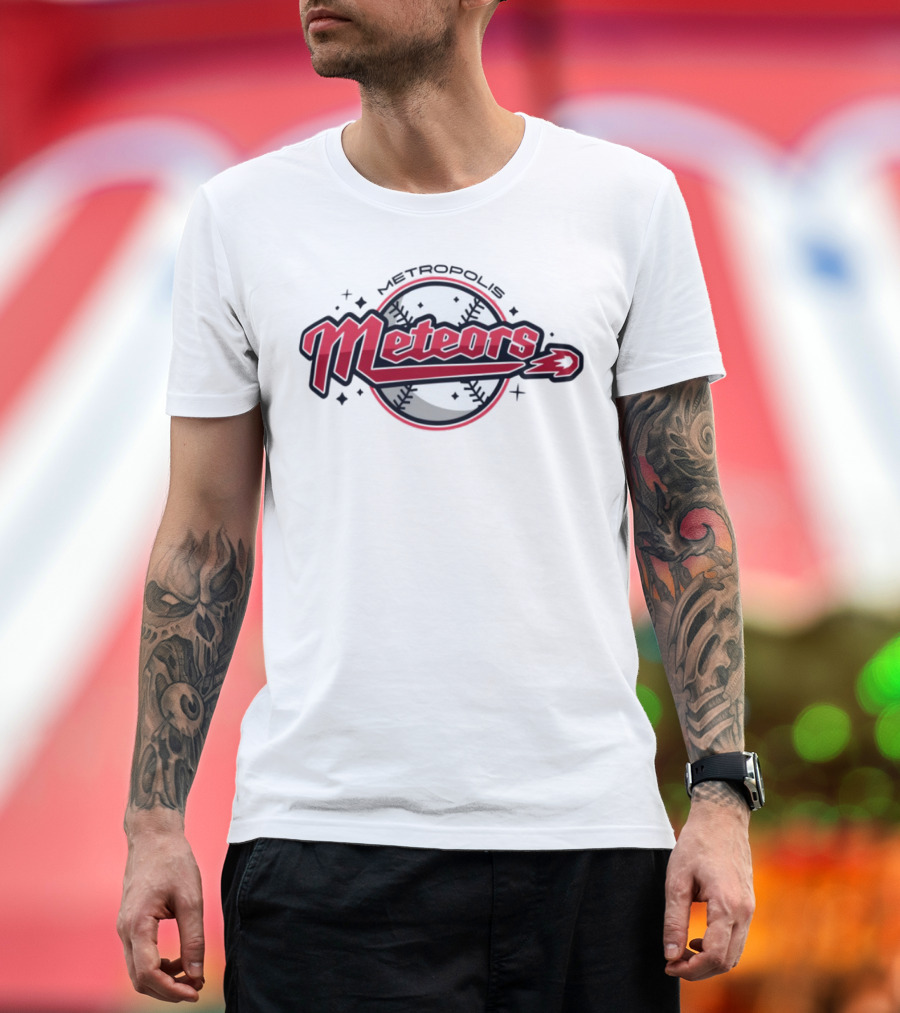 Metropolis Meteors Baseball Team Emblem Logo T-Shirt