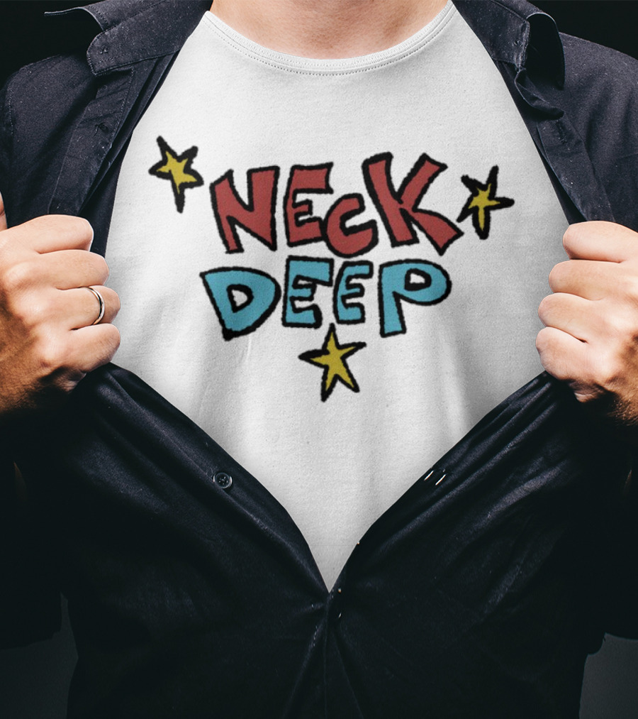 Neck Deep World Exclusive Stars Red Blue Text T-Shirt