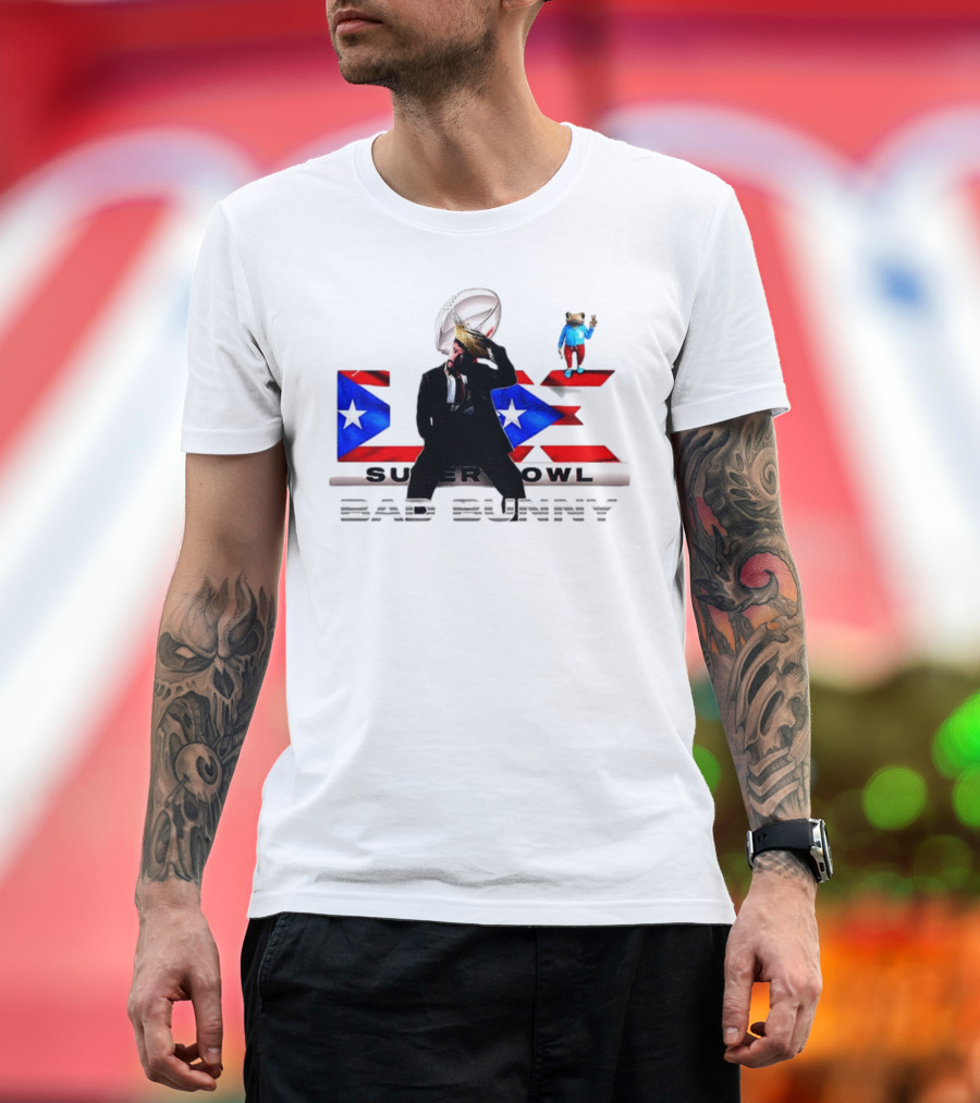 Bad Bunny Super Bowl Halftime 2026 Puerto Rico Flag Iconic Performance T-Shirt