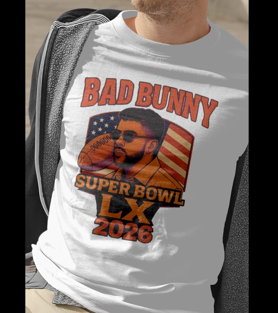 Bad Bunny Super Bowl LX 2026 American Flag Football Graphic T-Shirt