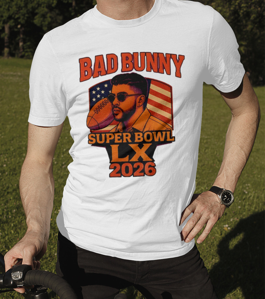Bad Bunny Super Bowl LX 2026 American Flag Football Graphic T-Shirt