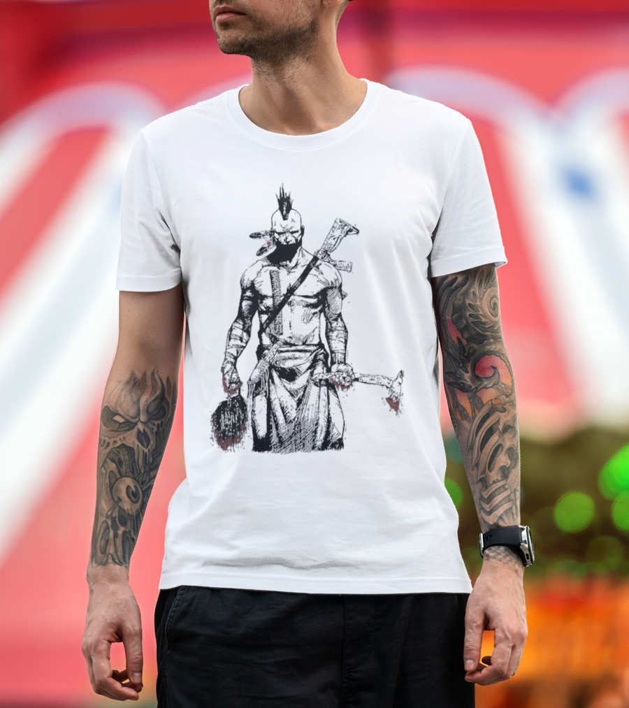 Half Face Blades Scalper Axe Warrior Style T-Shirt