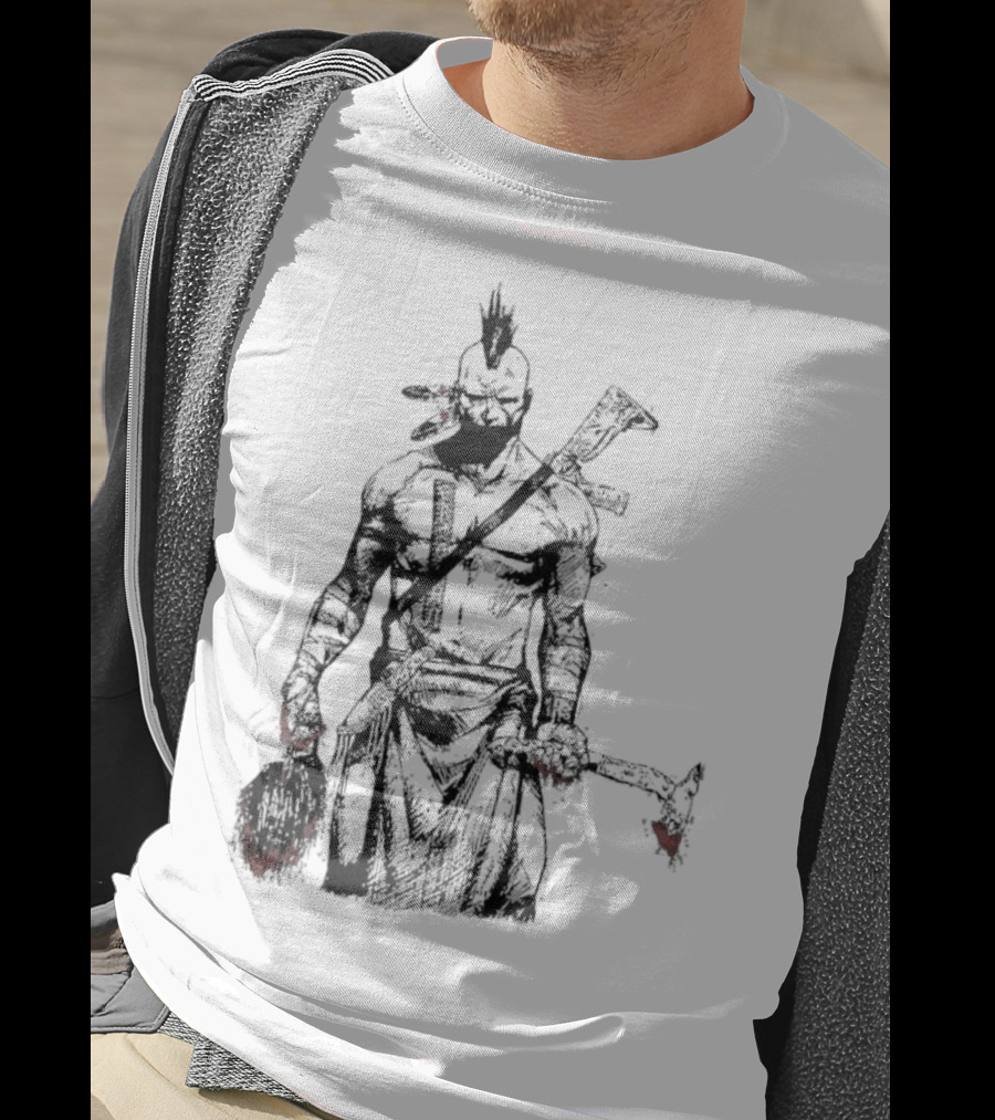 Half Face Blades Scalper Axe Warrior Style T-Shirt