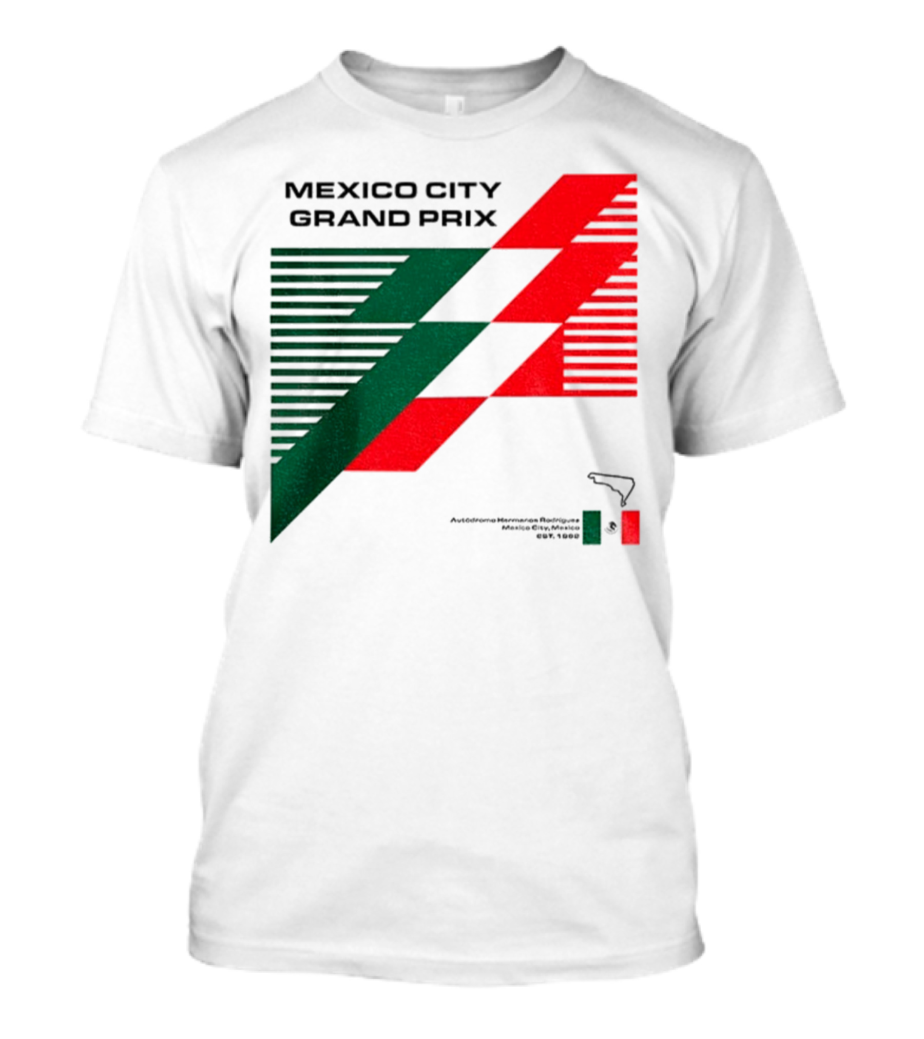Mexico City Grand Prix Racing Stripes Emblem Green Red Flag T-Shirt