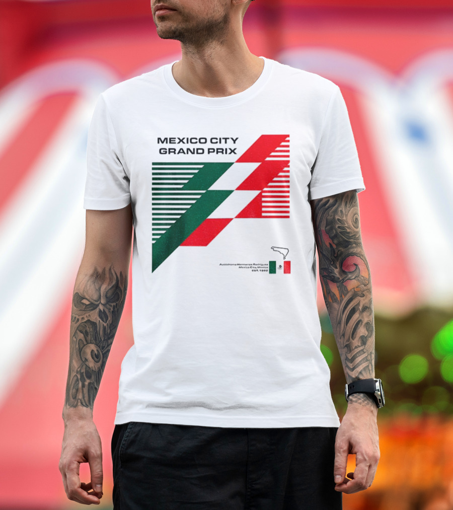 Mexico City Grand Prix Racing Stripes Emblem Green Red Flag T-Shirt
