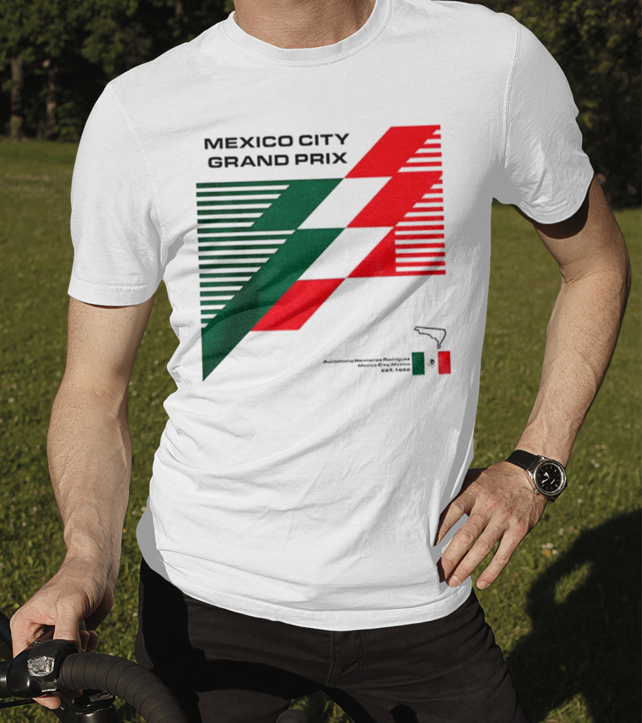 Mexico City Grand Prix Racing Stripes Emblem Green Red Flag T-Shirt