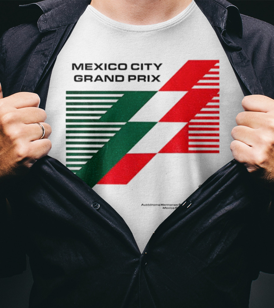 Mexico City Grand Prix Racing Stripes Emblem Green Red Flag T-Shirt