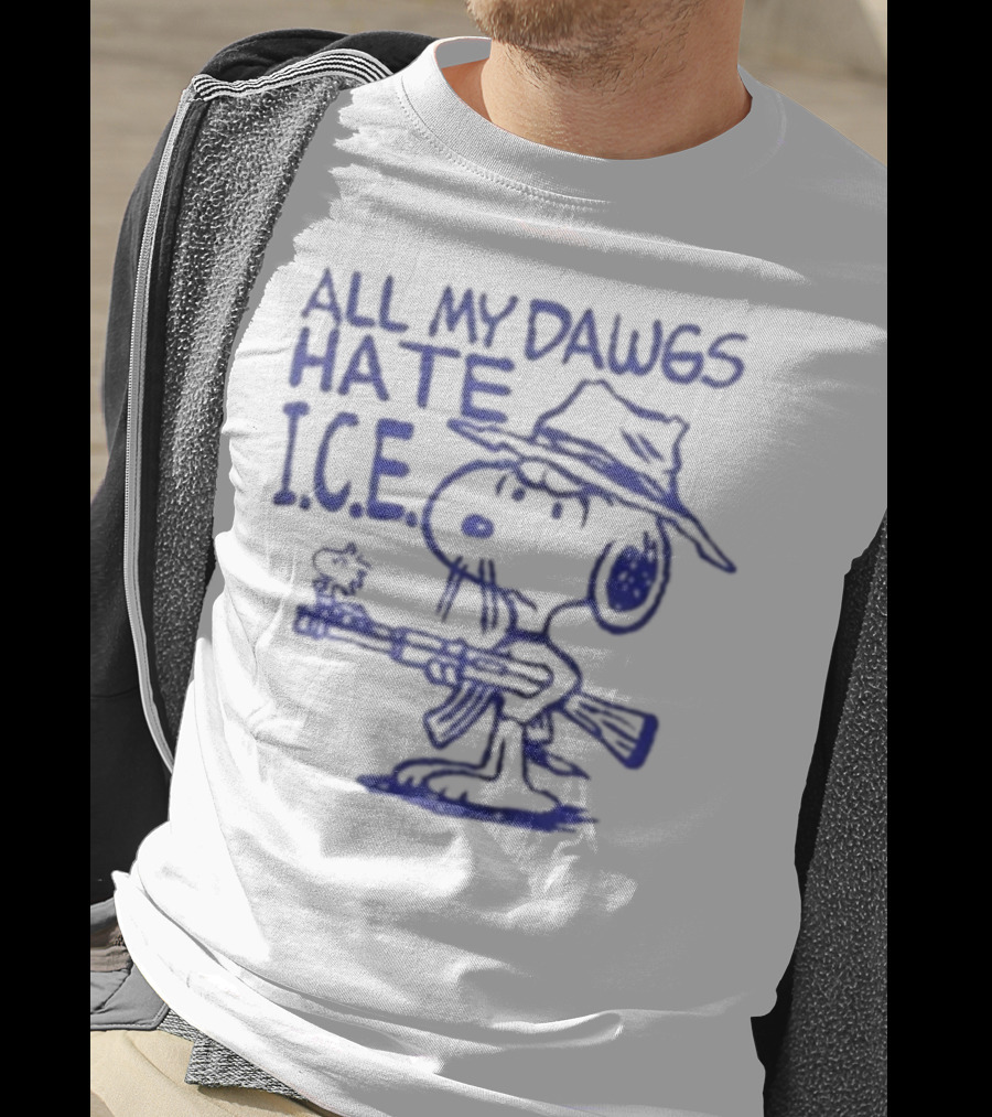 Snoopy Peanuts All My Dawgs Hate I.C.E. T-Shirt