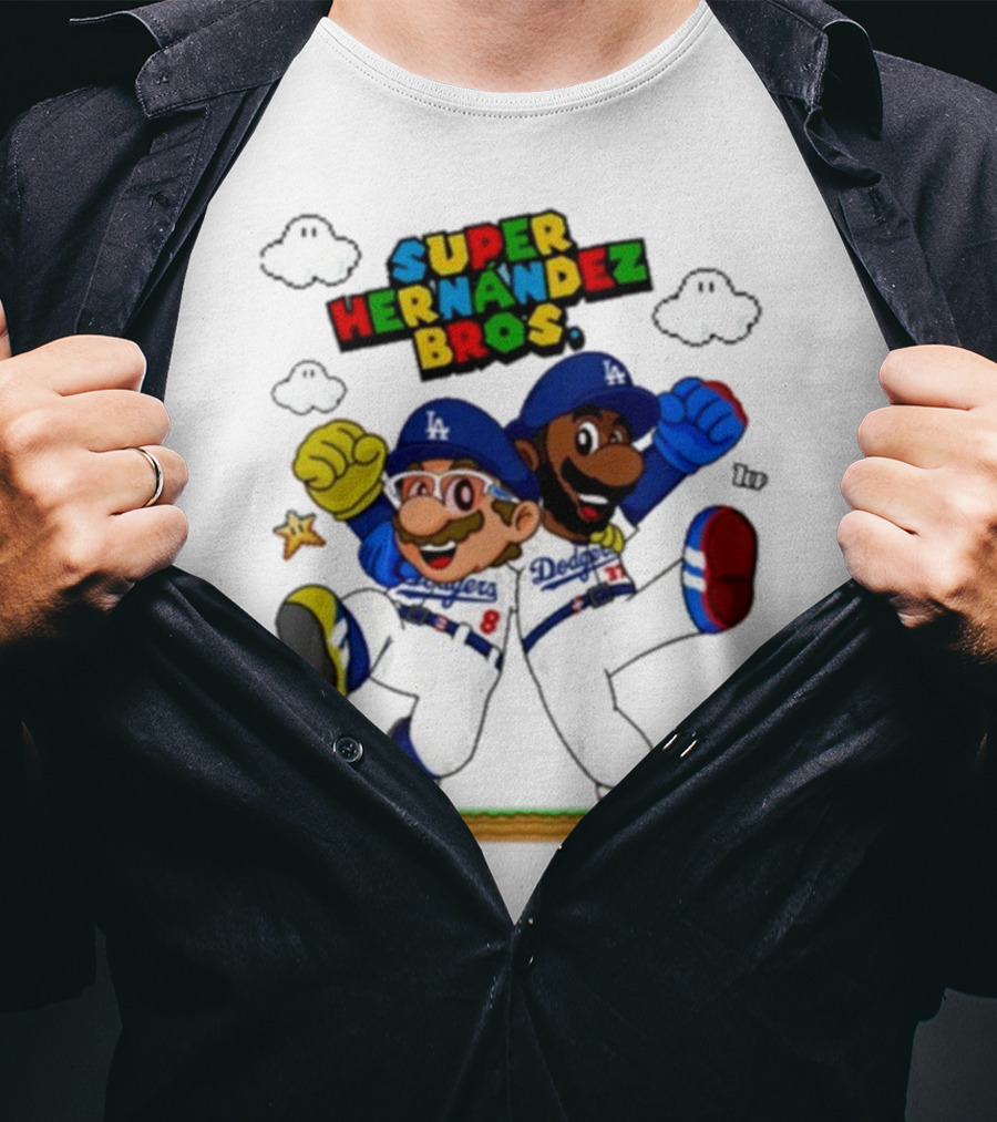 Super Hernández Bros Teoscar Kiké Let’s Go Dodgers Mario X Los Angeles Dodgers T-Shirt