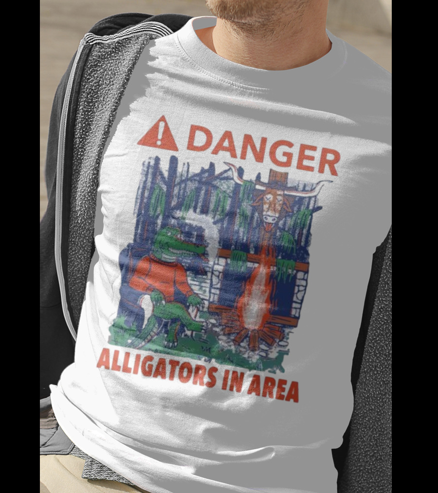 Danger Alligators In Area Florida Gators Texas Longhorns Campfire Warning T-Shirt