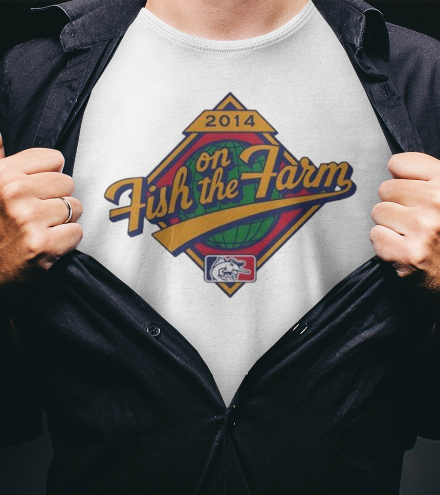 2014 Fish On The Farm Baseball With Global Earth And Whale Symbol T-Shirt