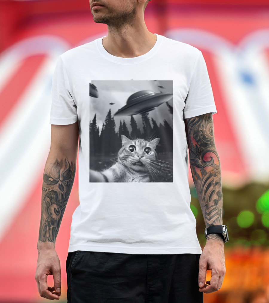Keith Hernandez Cat Selfie Ufos Forest Scene T-Shirt