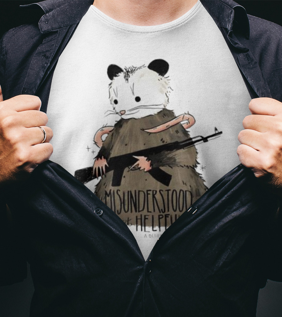 Misunderstood But Helpful Opossum With Rifle Artwork T-Shirt