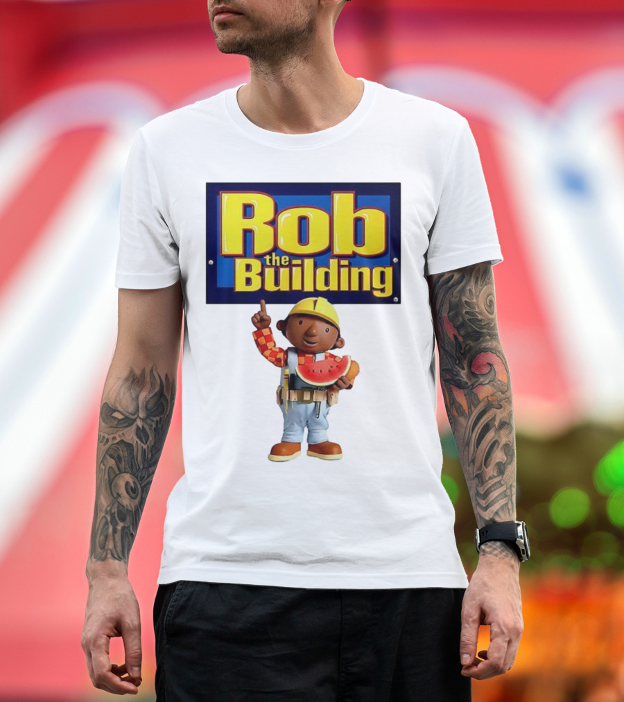 Rob The Building Cartoon Construction Character Eating Watermelon T-Shirt