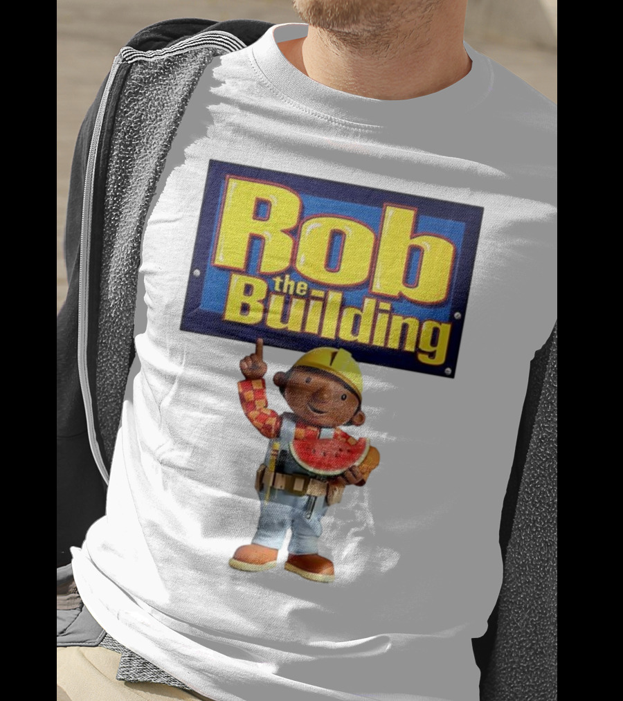 Rob The Building Cartoon Construction Character Eating Watermelon T-Shirt