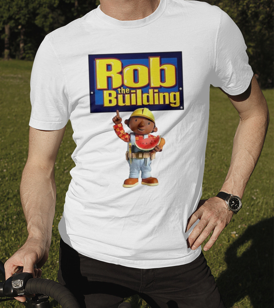 Rob The Building Cartoon Construction Character Eating Watermelon T-Shirt