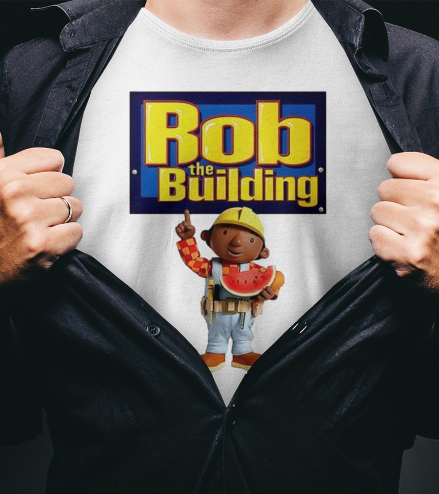 Rob The Building Cartoon Construction Character Eating Watermelon T-Shirt