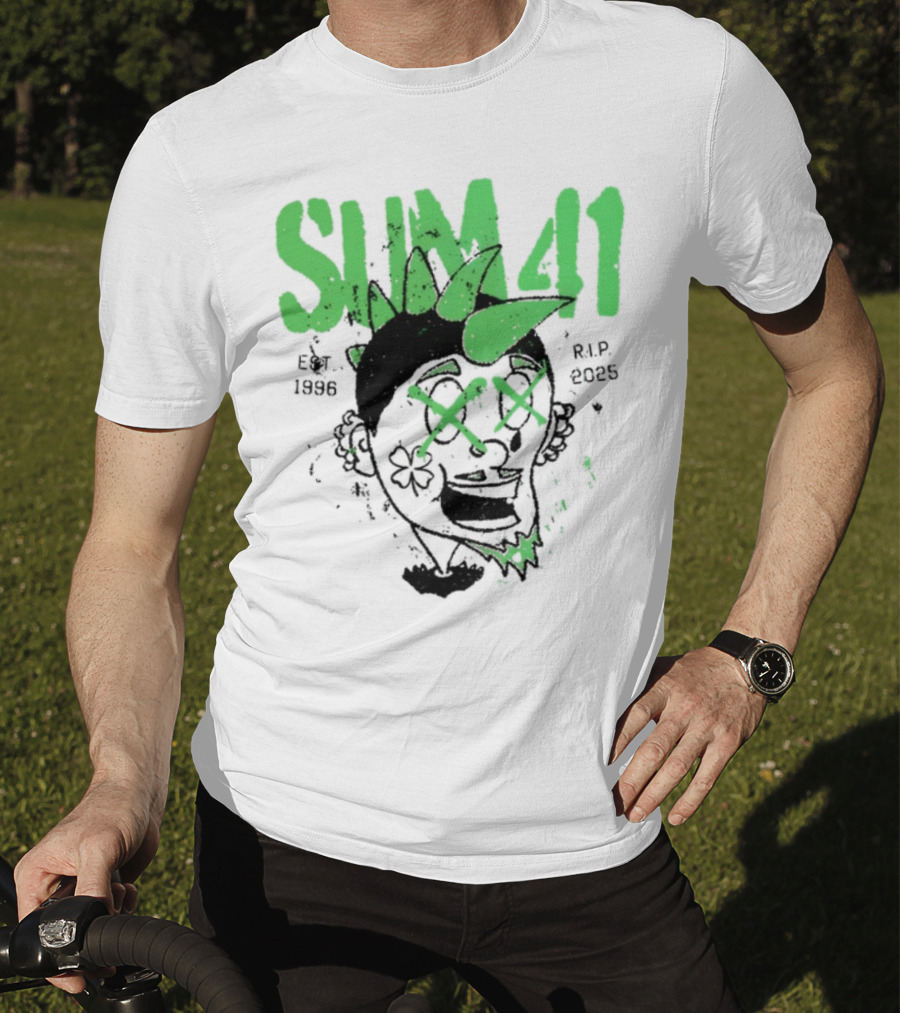 Sum41 St Patrick's Day Punk Skull Green Spikes T-Shirt