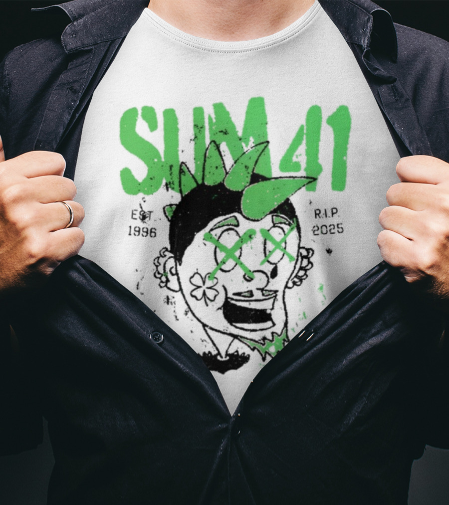 Sum41 St Patrick's Day Punk Skull Green Spikes T-Shirt
