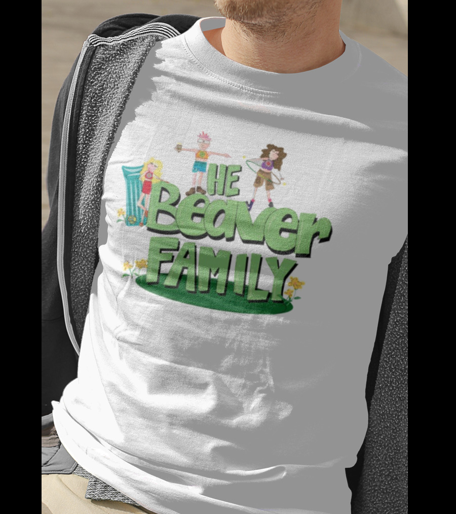 He Beaver Family Fun Characters With Flower Accents T-Shirt