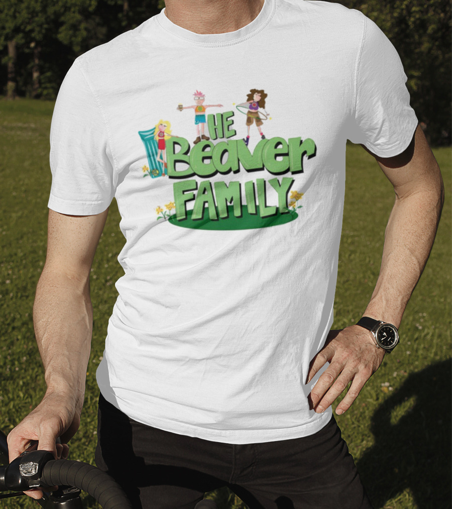 He Beaver Family Fun Characters With Flower Accents T-Shirt
