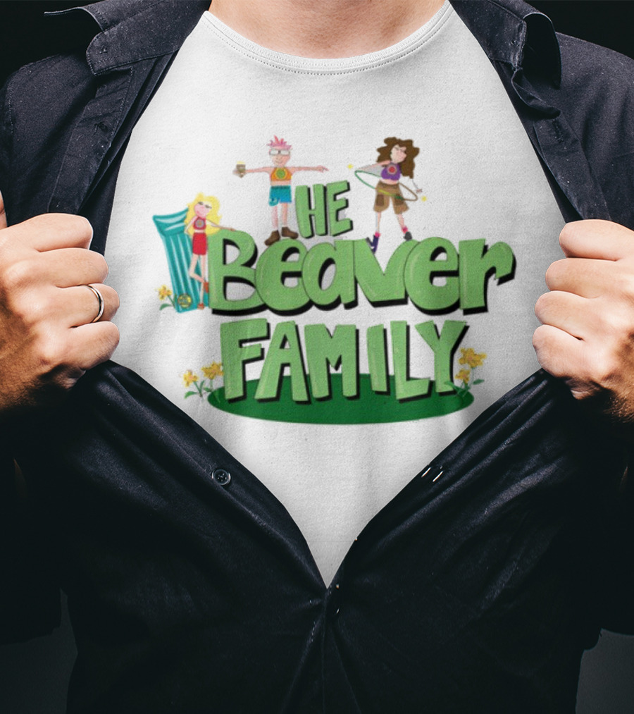 He Beaver Family Fun Characters With Flower Accents T-Shirt