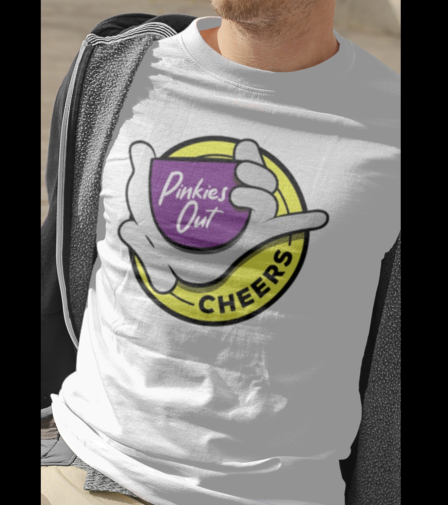 Pinkies Out Cheers Hand Gesture Circle Yellow Background T-Shirt