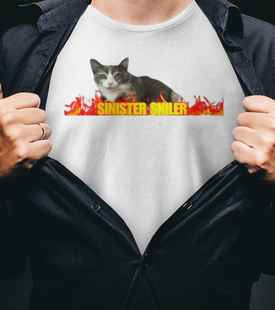 Sinister Sniler Cat With Flames Image T-Shirt