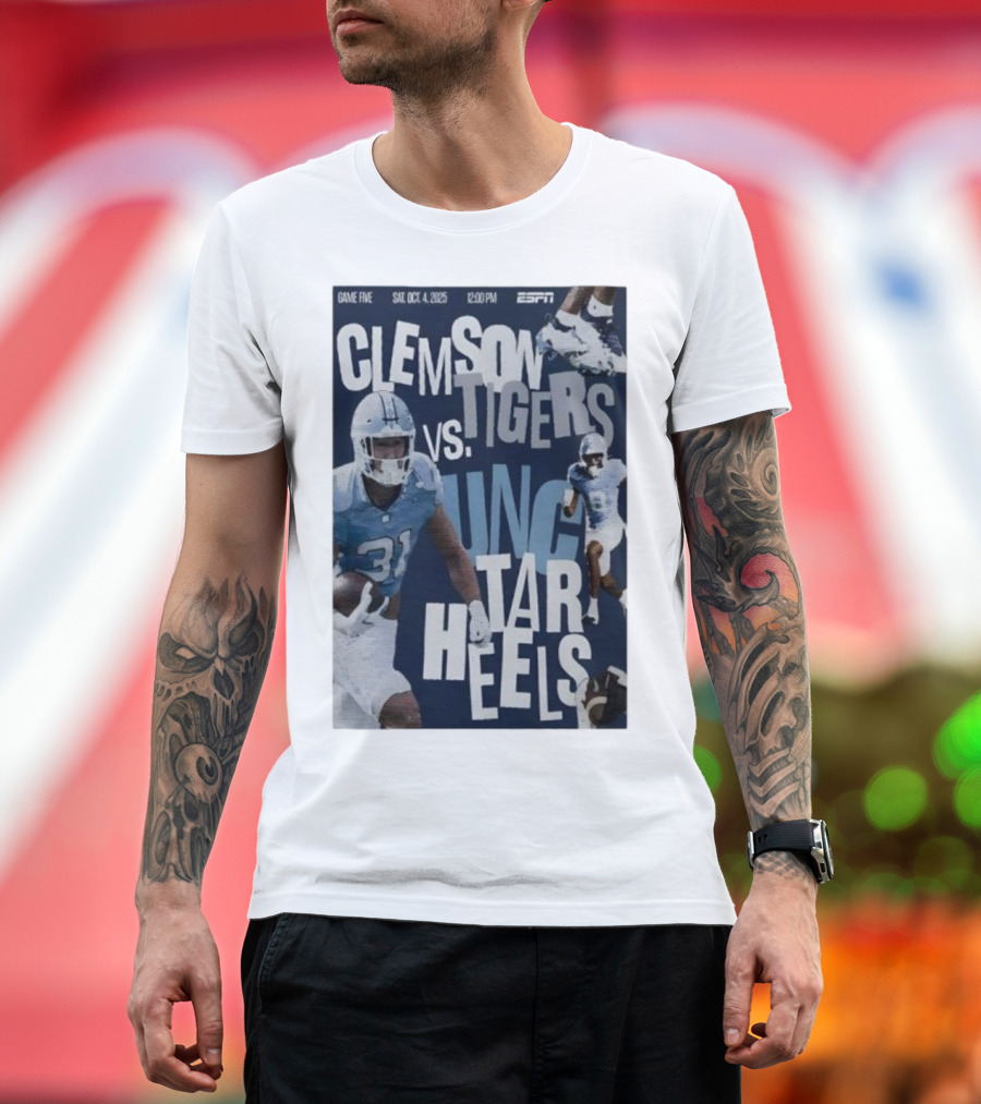 Clemson Tigers Vs UNC Tar Heels ESPN Game Five October 4 2025 Football T-Shirt