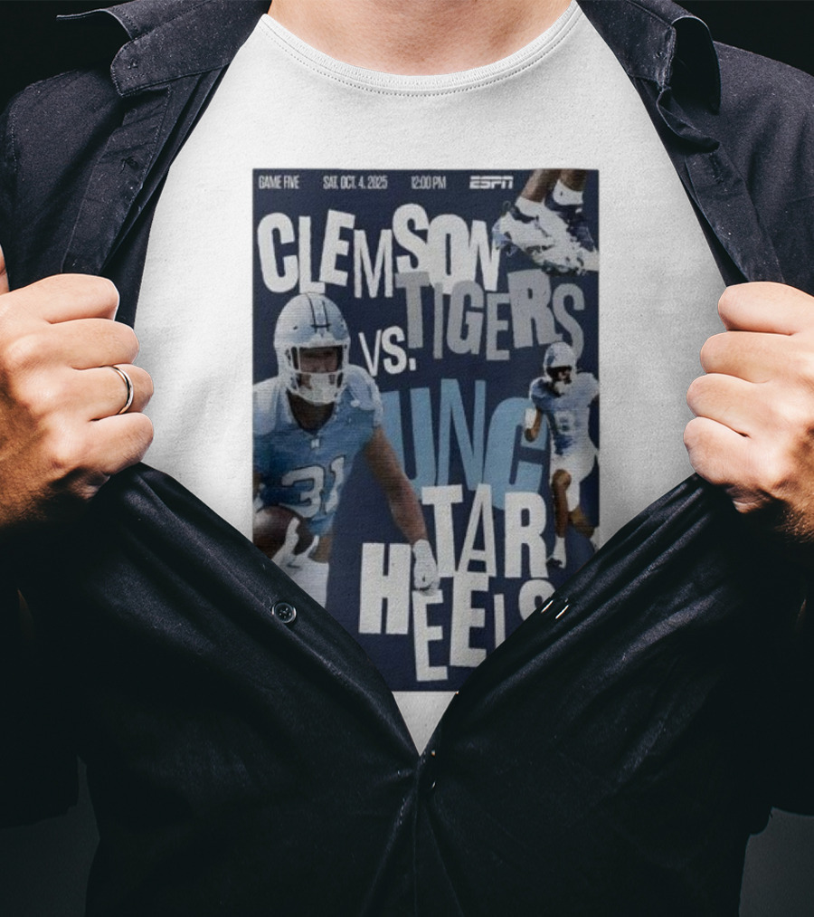 Clemson Tigers Vs UNC Tar Heels ESPN Game Five October 4 2025 Football T-Shirt