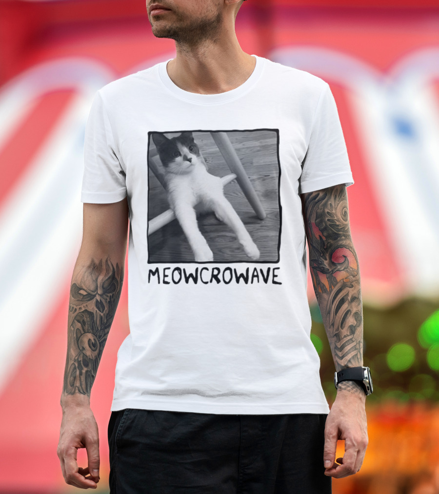 Meowcrowave Cat Humor With Cute Black And White Cat Image T-Shirt