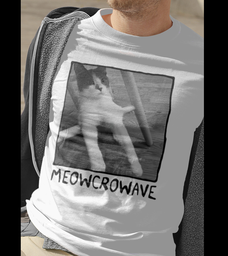 Meowcrowave Cat Humor With Cute Black And White Cat Image T-Shirt