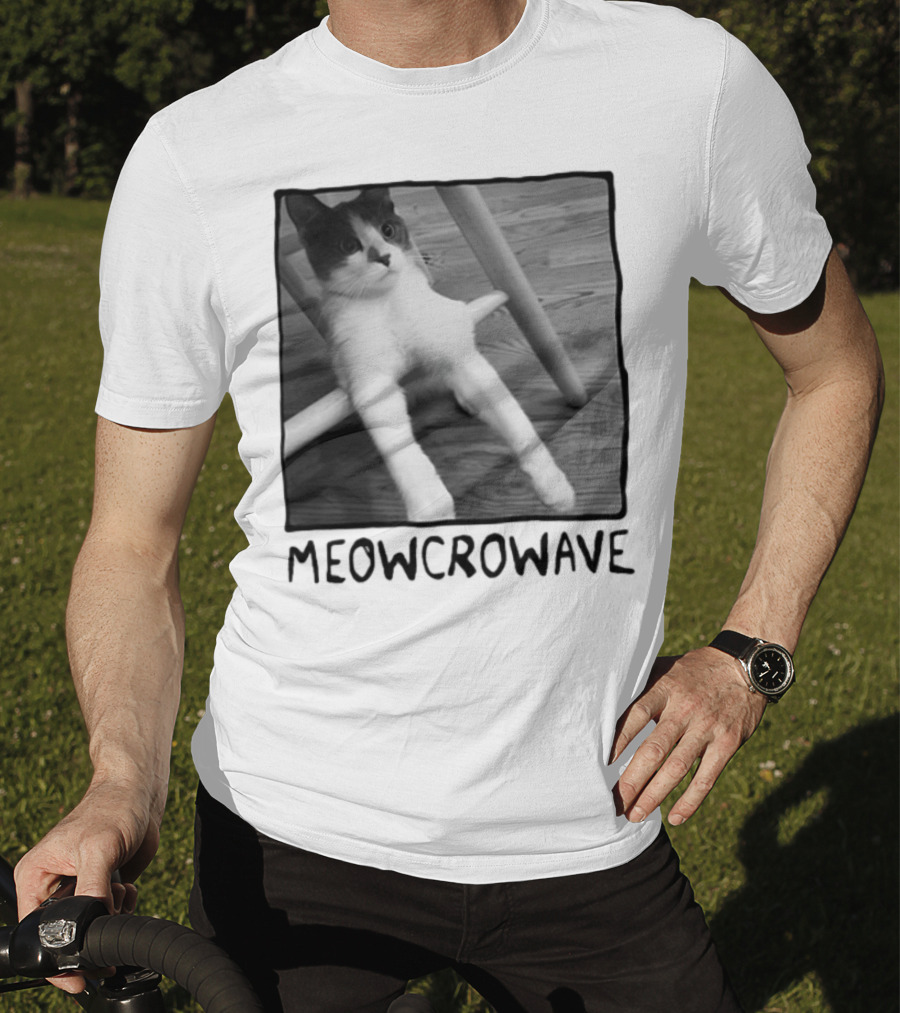 Meowcrowave Cat Humor With Cute Black And White Cat Image T-Shirt