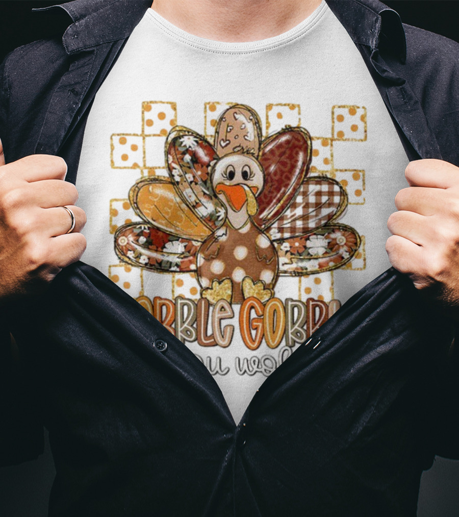 Floral Turkey Gobble Gobble Till You Wobble Thanksgiving 2025 T-Shirt