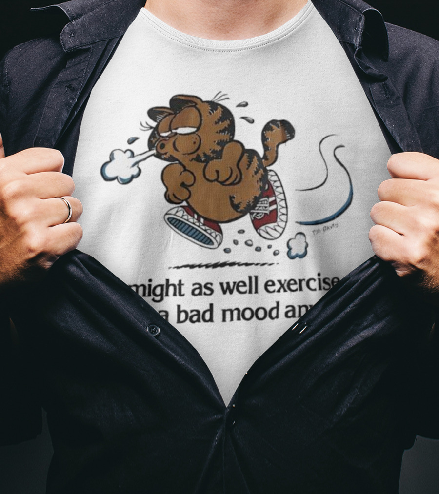 Garf I Might As Well Exercise I'm In A Bad Mood Anyway Cartoon Fitness Humor T-Shirt