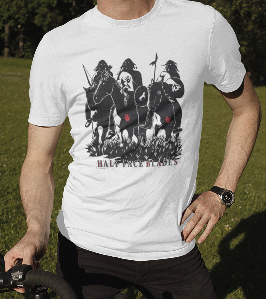 Half Face Blades War Party Red Hands Silhouette T-Shirt
