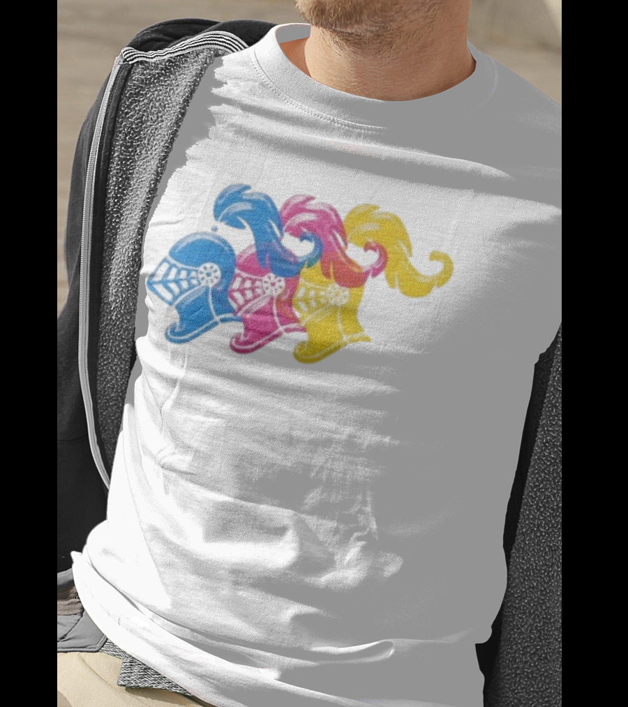 James Boogie Risso Knight Helmet Trio Blue Pink Yellow T-Shirt