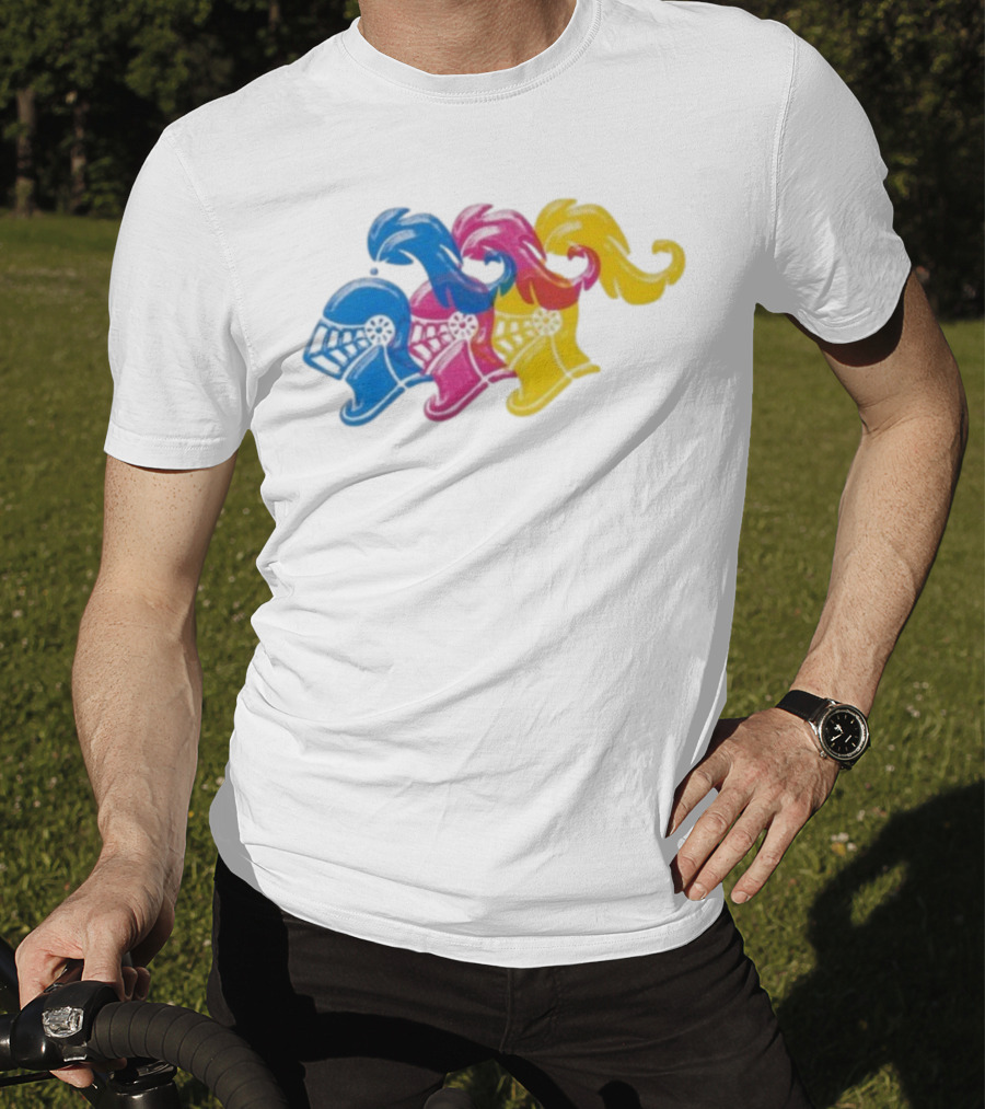 James Boogie Risso Knight Helmet Trio Blue Pink Yellow T-Shirt