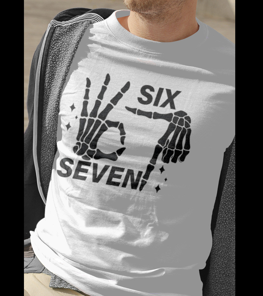 Six Seven Meme Skeleton Hands Funny Halloween T-Shirt