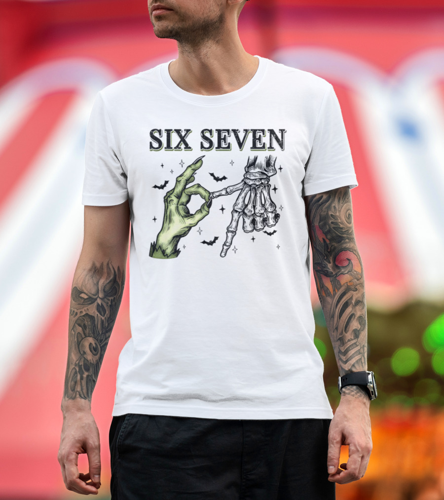 Spooky Season Witch Skeleton Hands Six Seven Meme T-Shirt