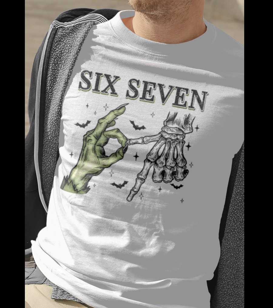 Spooky Season Witch Skeleton Hands Six Seven Meme T-Shirt