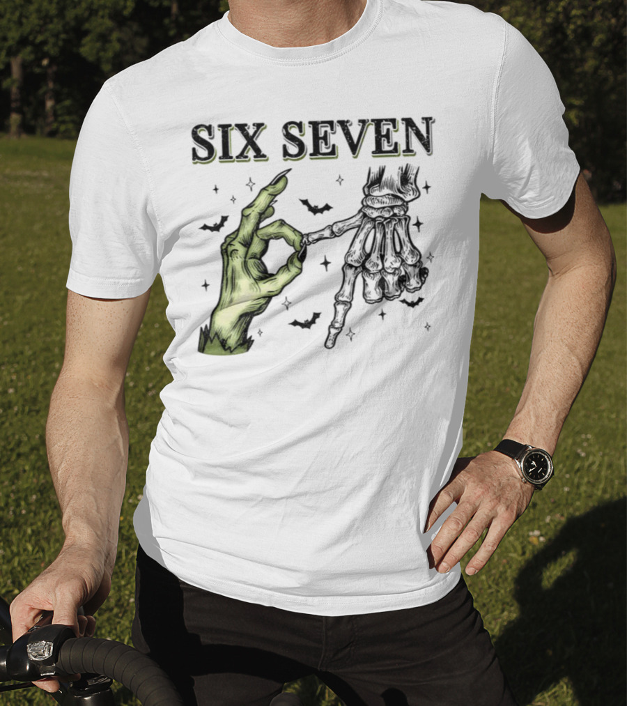 Spooky Season Witch Skeleton Hands Six Seven Meme T-Shirt